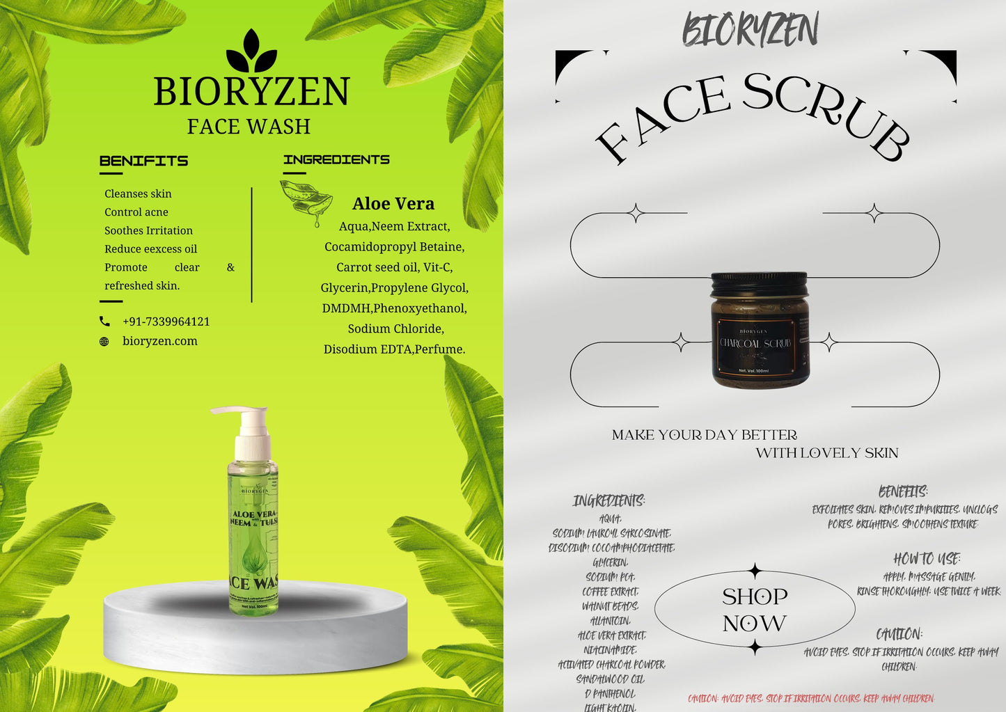 BioRyzen Aloe Vera Neem Tulsi Face Wash + Charcoal Scrub Combo (100ml + 100ml) | Herbal Purifying & Deep Cleansing Combo