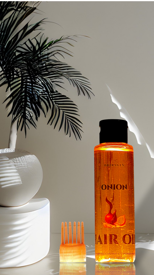 BioRyzen Red Onion Hair Oil – Hair Fall Control & Root Strengthening Ayurvedic Oil (100ml, with Comb Applicator)