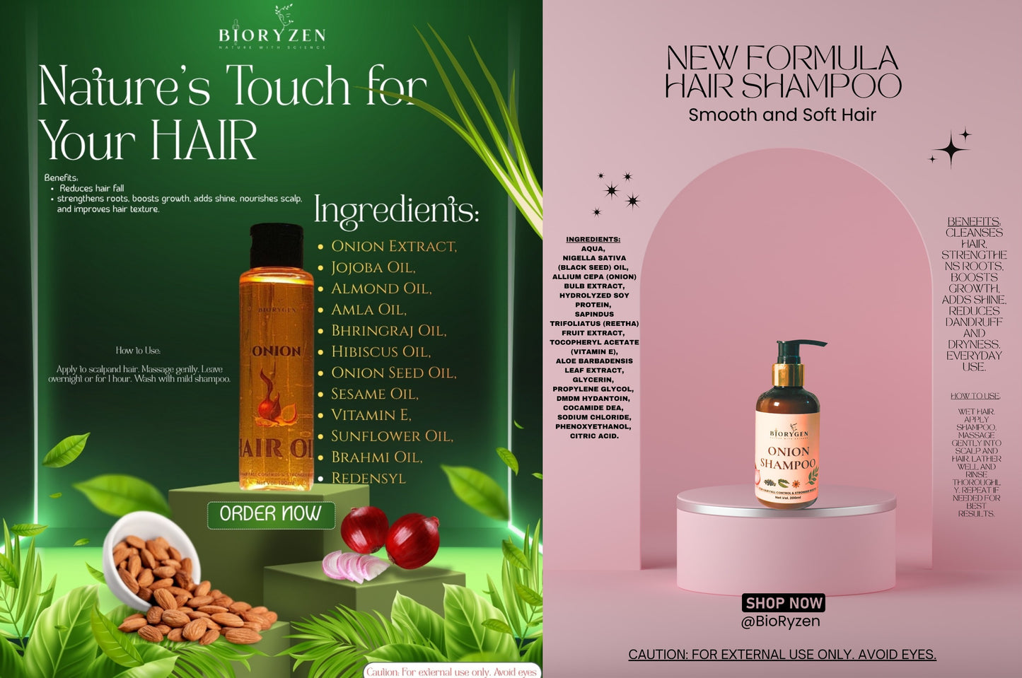 BioRyzen Onion Hair Oil + Onion Shampoo Combo – Advanced Double Onion Hair Growth Kit