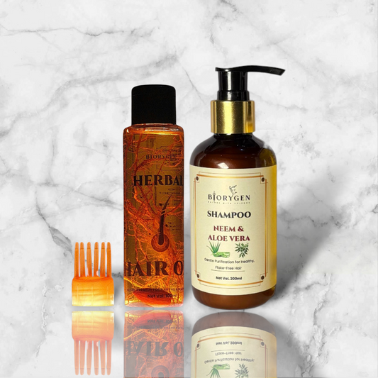 BioRyzen Herbal Hair Oil + Neem & Aloe Vera Shampoo Combo – Dandruff Control & Scalp Purifying Pack