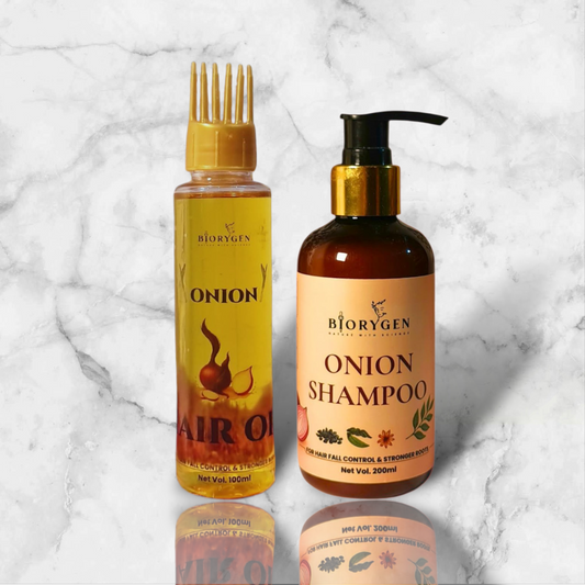 BioRyzen Onion Hair Oil + Onion Shampoo Combo – Advanced Double Onion Hair Growth Kit