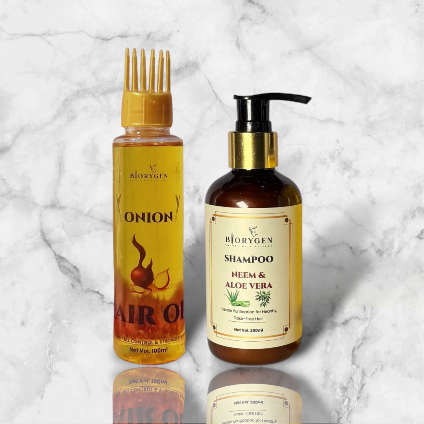 BioRyzen Onion Hair Oil + Neem & Aloe Vera Shampoo Combo – Anti Dandruff & Hair Growth Duo
