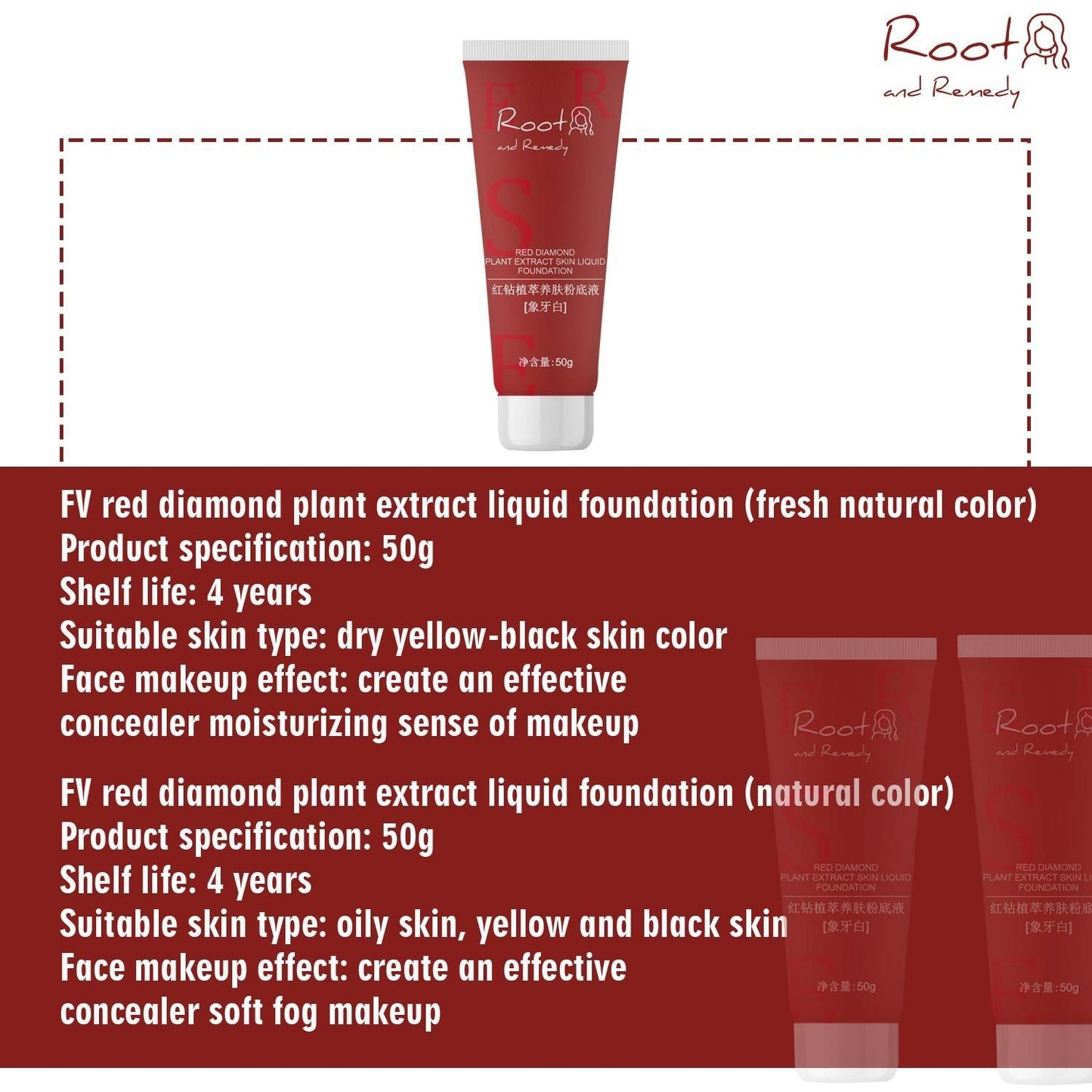 Red Diamond Plant Extract Skin Liquid Foundation 100g (Buy 1 get 1 Free) Summer offer