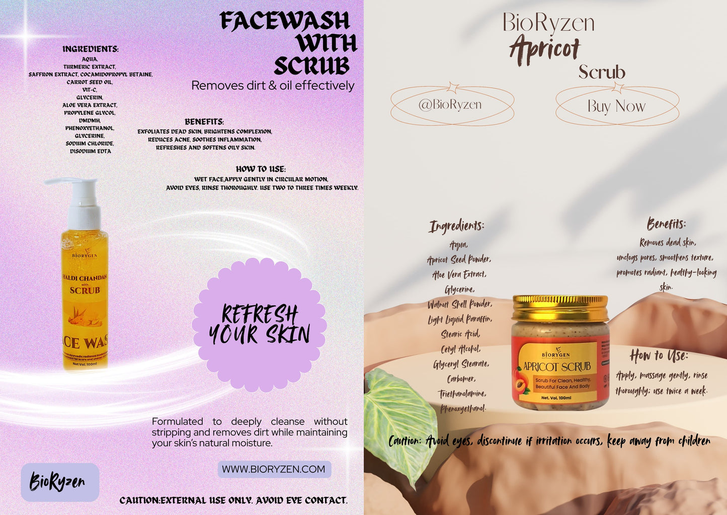 BioRyzen Haldi Chandan Face Wash with Scrub + Apricot Gentle Scrub Combo (100ml + 100ml) | Natural Glow & Exfoliation Set