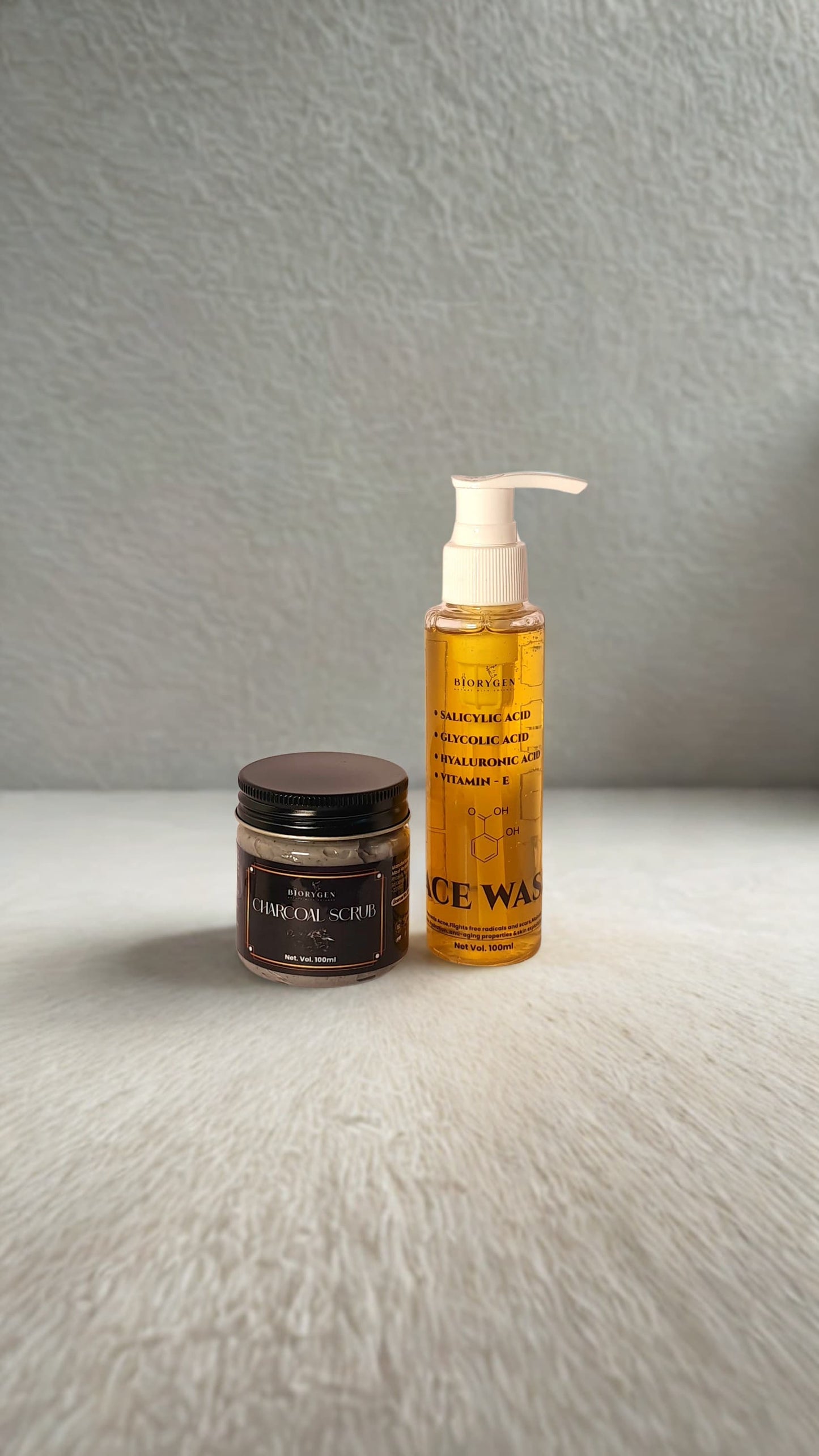 BioRyzen Salicylic Acid & Vitamin E Face Wash + Charcoal Deep Cleansing Scrub Combo (100ml + 100ml) | Oil Control & Detox Skincare Set