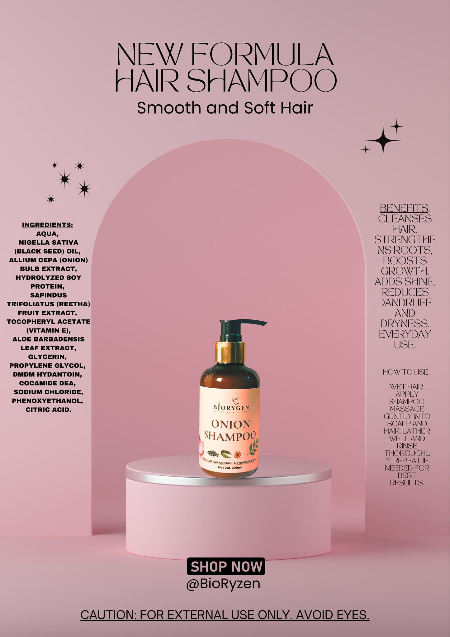 BioRyzen Red Onion Pearl Shampoo – Hair Fall Control & Hair Growth Formula (200ml)