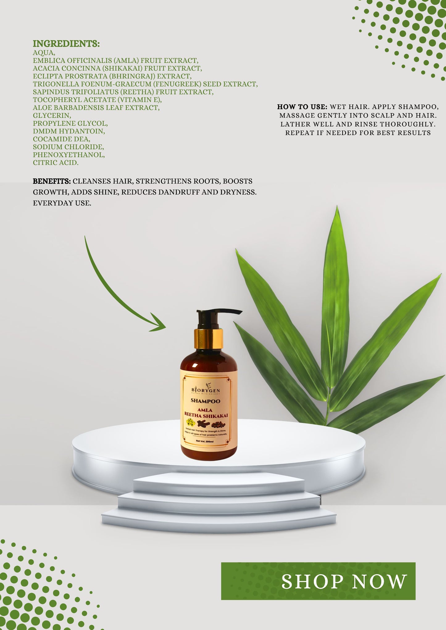 BioRyzen Amla Reetha Shikakai Pearl Shampoo – Ayurvedic Hair Cleanser for Strong, Shiny & Smooth Hair (200ml)