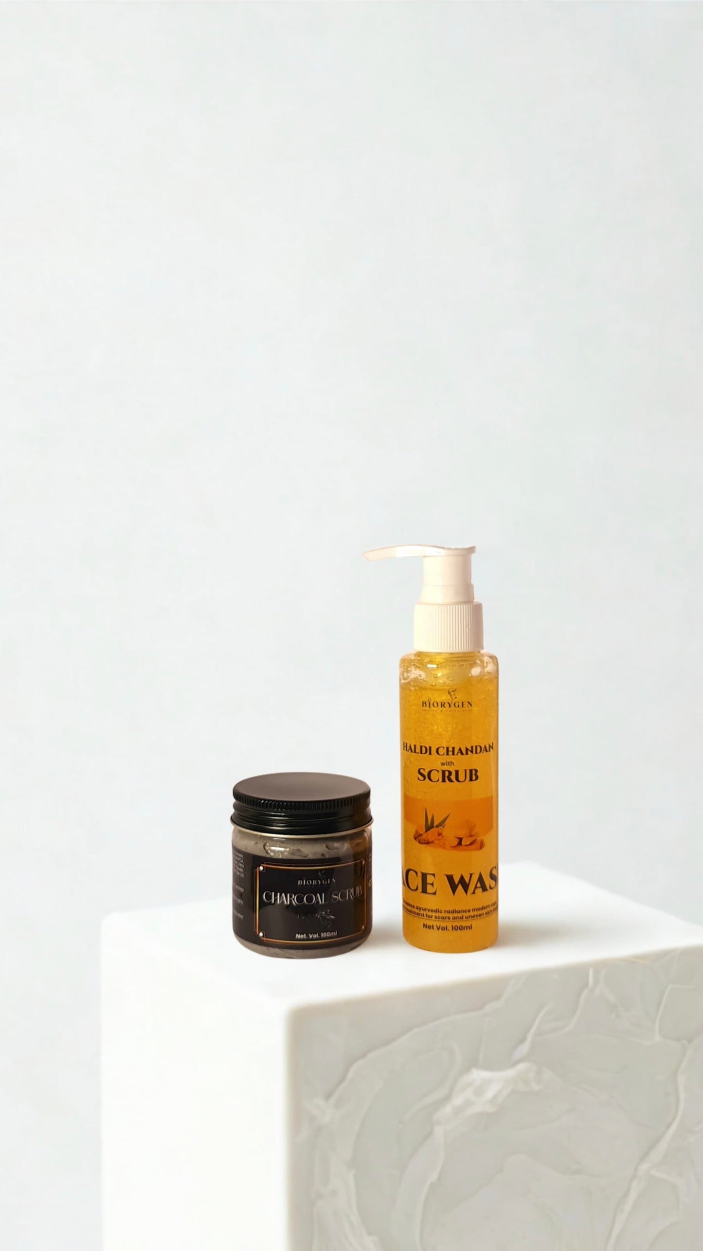 BioRyzen Haldi Chandan Face Wash with Scrub + Charcoal Scrub Combo (100ml + 100ml) | Glow & Detox Dual Exfoliating Skincare Pack