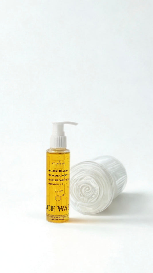 BioRyzen Salicylic Acid, Glycolic Acid, Hyaluronic Acid & Vitamin E Face Wash – 100ml | Deep Cleansing & Hydrating Daily Face Cleanse