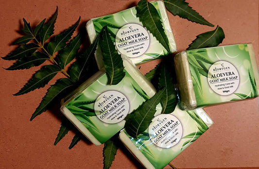 BioRyzen Neem Goat Milk Handmade Soap – 100g (Combo 3+1 Free = 400gm) | Herbal Antibacterial Ayurvedic Soap for Clear & Fresh Skin